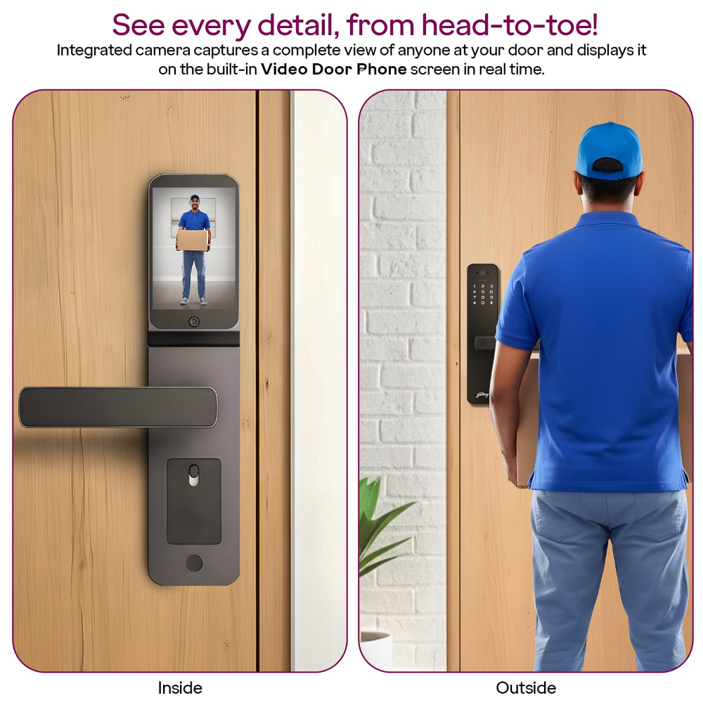 Godrej Smart Lock | Neo Pro View Digital Lock for Wooden Doors with Camera, View Screen, Wi-fi | Mobile App | Built-in Doorbell I 7 in 1 Access I 3 Yr Warranty I Free Installation